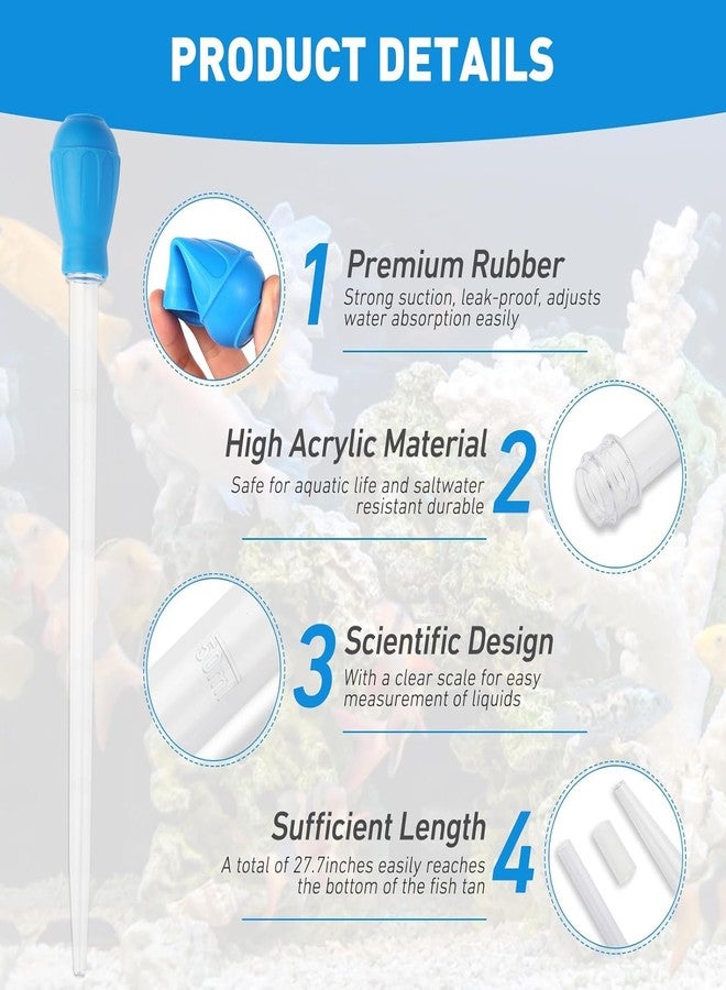Depeew 27.7IN Extra Long Turkey Baster for Aquarium, 50ml Aquarium Water Changer Siphon for Fish Tank Cleaning, Waste Remover for Aquarium, Blue - Image 3